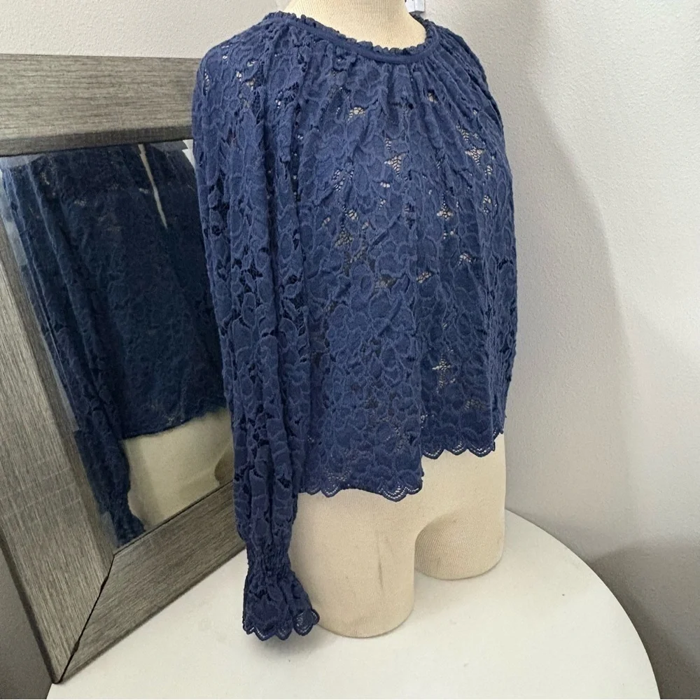 Free People Blue Ruffled Olivia lace Blouse